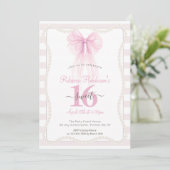 Invitation Rays Préparatoires Rose Nœud Perles Sweet 16 (Debout devant)
