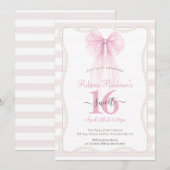 Invitation Rays Préparatoires Rose Nœud Perles Sweet 16 (Devant / Derrière)