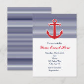 Invitation Rayure Bleue et Blanche Red Anchor Naut (Devant / Derrière)