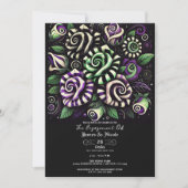 Invitation Rayure Fleurie Violet Vert pour Mariage de Hallowe (Devant)