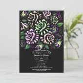 Invitation Rayure Fleurie Violet Vert pour Mariage de Hallowe (Debout devant)