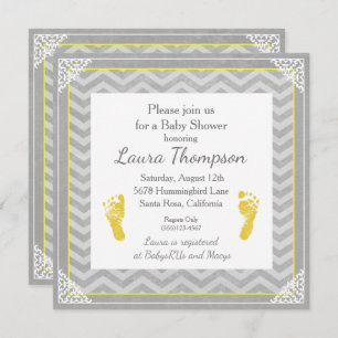 Invitation Rayure grise de Chevron d'invitation de baby