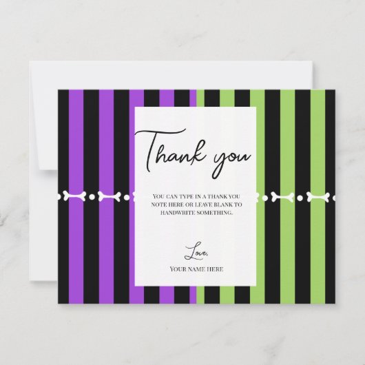 Invitation Rayure Halloween Vert Violet & Noir Merci (Devant)