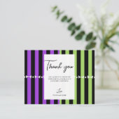 Invitation Rayure Halloween Vert Violet & Noir Merci (Debout devant)