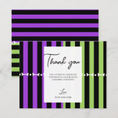 Invitation Rayure Halloween Vert Violet & Noir Merci (Devant / Derrière)
