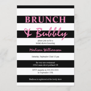 Invitation Rayure noir et blanc avec brunch rose et boissons 