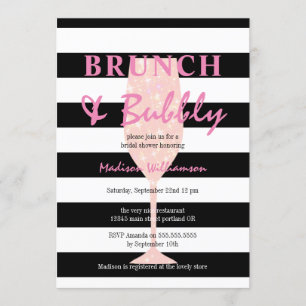 Invitation Rayure noire et blanche avec Champagne pailleté ro