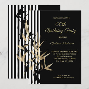 Invitation Rayure noire et blanche feuille de bambou doré Ann