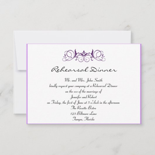 Invitation Rayure pourpre avec le dîner floral de répétition (Devant)