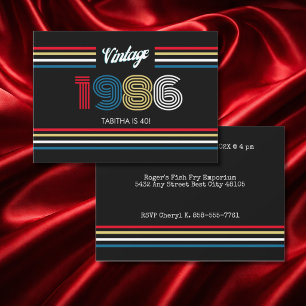 Invitation Rayure Rétro Vintage Couleurs Primaires 1986