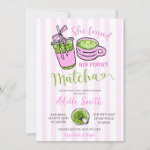 Invitation Rayure rose moderne Elle a trouvé son matcha parfa (Devant)