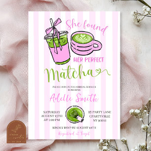 Invitation Rayure rose moderne Elle a trouvé son matcha parfa