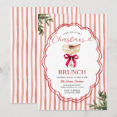 Invitation Rayure rouge festive & Brunch de Noël des Fêtes (Devant / Derrière)