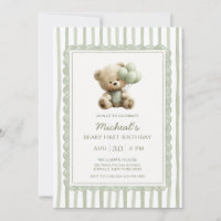 Rayure Vert Sauge Ourson Premier Anniversaire