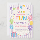 Invitation Rayures Amusons-Nous Anniversaire Coloré (Devant)