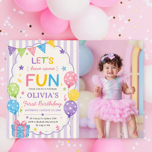 Invitation Rayures Amusons-Nous Anniversaire Coloré