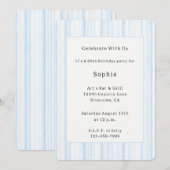 Invitation Rayures Blanches Bleu Clair Anniversaire (Devant / Derrière)