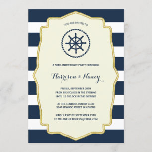 Invitation Rayures Bleu Marine Fête d'Anniversaire de Maria