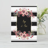 Invitation Rayures Chic Fleurs Aquarelle Sip & See (Debout devant)