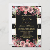 Invitation Rayures Chic Fleurs Aquarelle Sip & See (Dos)