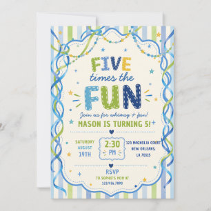 Invitation Rayures cinq fois plus amusant Anniversaire coloré