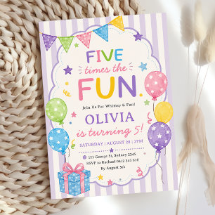 Invitation Rayures cinq fois plus amusant Anniversaire coloré