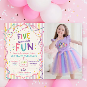 Invitation Rayures cinq fois plus amusant Anniversaire coloré