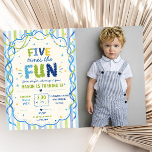 Invitation Rayures cinq fois plus amusante photo d'anniversai