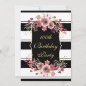 Invitation Rayures Classieuses Fleurales Aquarelle 100e Anniv (Devant)
