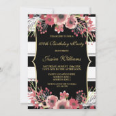 Invitation Rayures Classieuses Fleurales Aquarelle 100e Anniv (Dos)