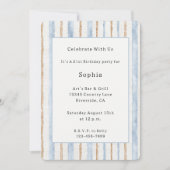 Invitation Rayures Crème Bleu Marron Anniversaire (Devant)