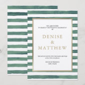 Invitation Rayures d'aquarelle de Basil avec lettrage doré (Devant / Derrière)