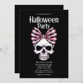 Invitation Rayures d'arc de crâne Rose Horreur Fête d'Hallowe (Devant / Derrière)