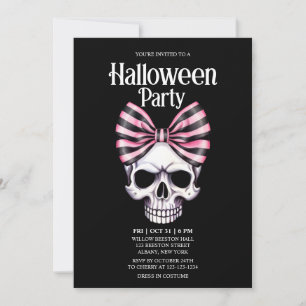Invitation Rayures d'arc de crâne Rose Horreur Fête d'Hallowe
