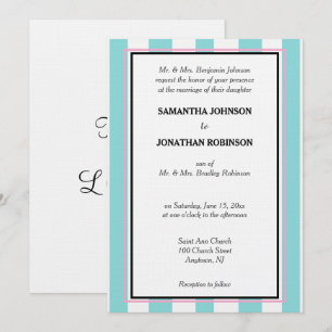 Invitation Rayures de cabane rose blanc bleu écume de mer
