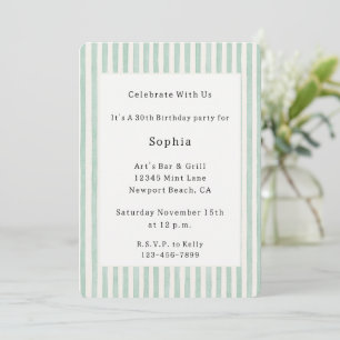 Invitation Rayures de Menthe Crème Anniversaire