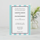 Invitation Rayures de plage bleues blanches roses pour mariag (Debout devant)