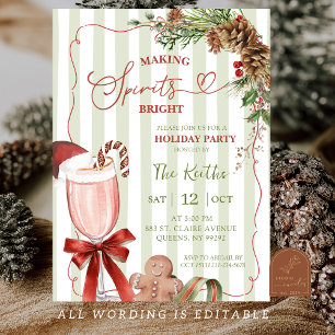 Invitation Rayures de sauge verte Noël rendant l'esprit lumin