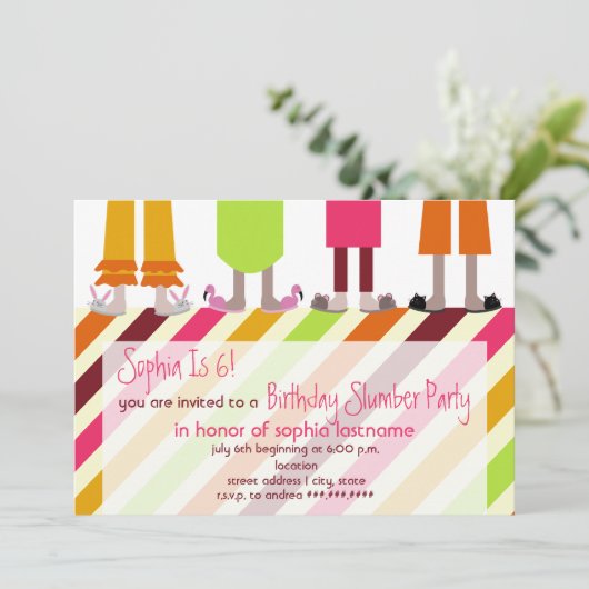 Invitation Rayures de Sleepover de soirée pyjamas (Debout devant)