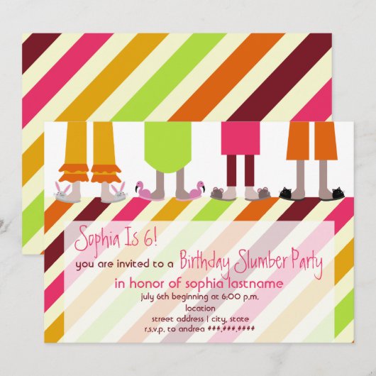 Invitation Rayures de Sleepover de soirée pyjamas (Devant / Derrière)