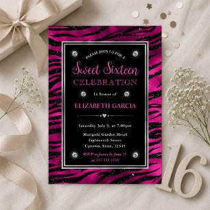 Invitation Rayures de tigre pailletées rose et noir pour un S