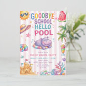 Invitation Rayures de Vacances Piscine Bonjour (Debout devant)