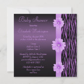 Invitation Rayures de zèbre et baby shower pourpres de fleur (Dos)