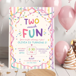 Invitation Rayures Deux Trop Amusant Anniversaire Coloré