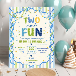 Invitation Rayures Deux Trop Amusant Anniversaire Coloré