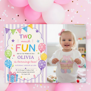 Invitation Rayures Deux Trop Amusant Anniversaire Coloré Phot