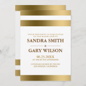 Invitation Rayures dorées simples sur fond blanc Mariage (Devant / Derrière)