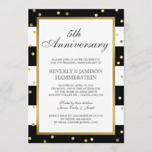 Invitation Rayures Étincelantes 5ème fête d'anniversaire de