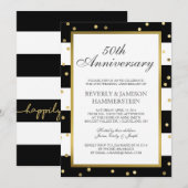 Invitation Rayures Étincelantes | Fête des 50 ans de mariage (Devant / Derrière)