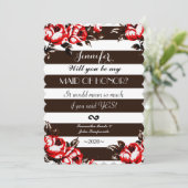 Invitation Rayures florales et noires et blanches rouges (Debout devant)